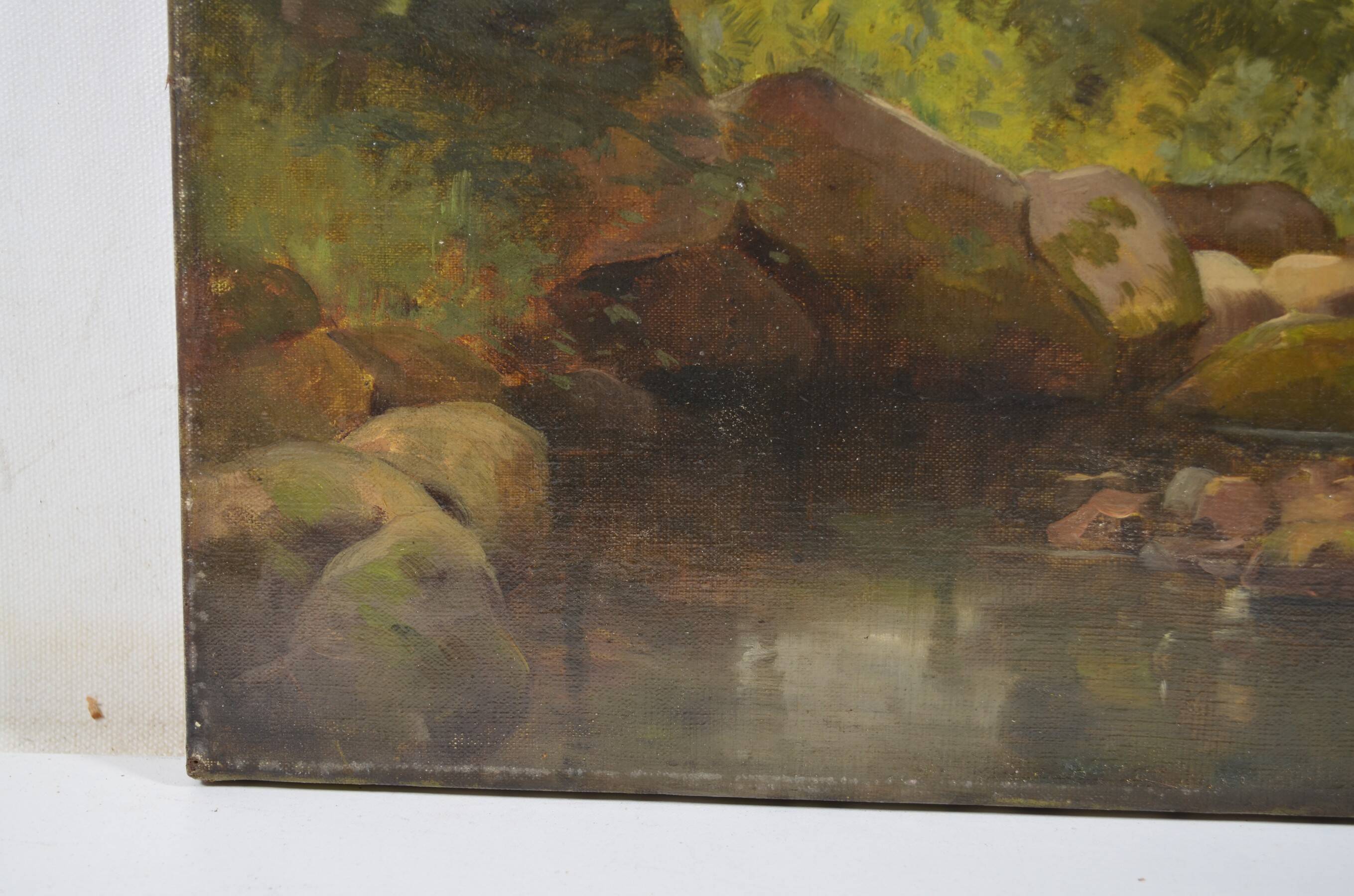 Barbizon school "stream in an undergrowth" signed and dated 1892