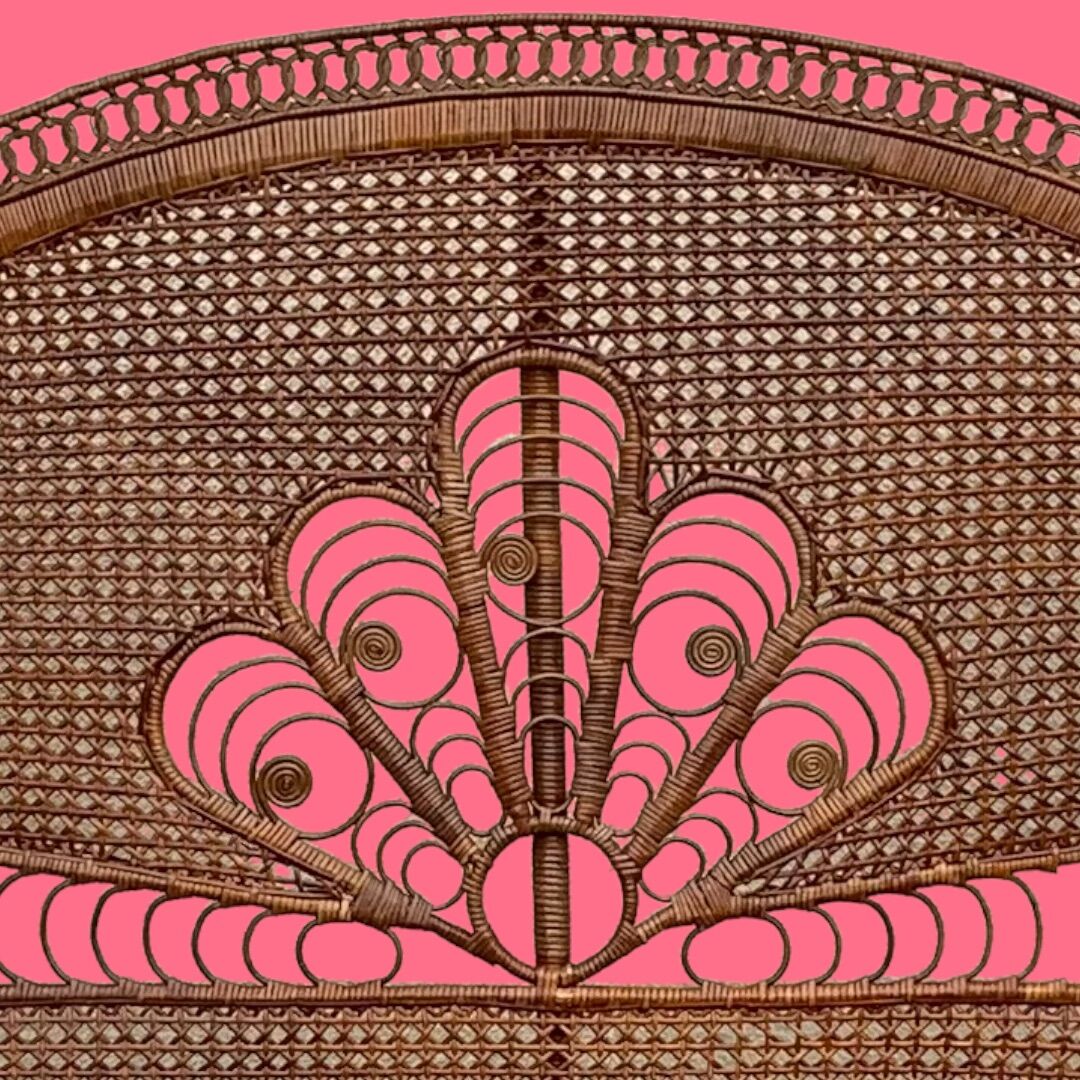 Tête de lit en rotin et cannage Emmanuelle peacock 1960
