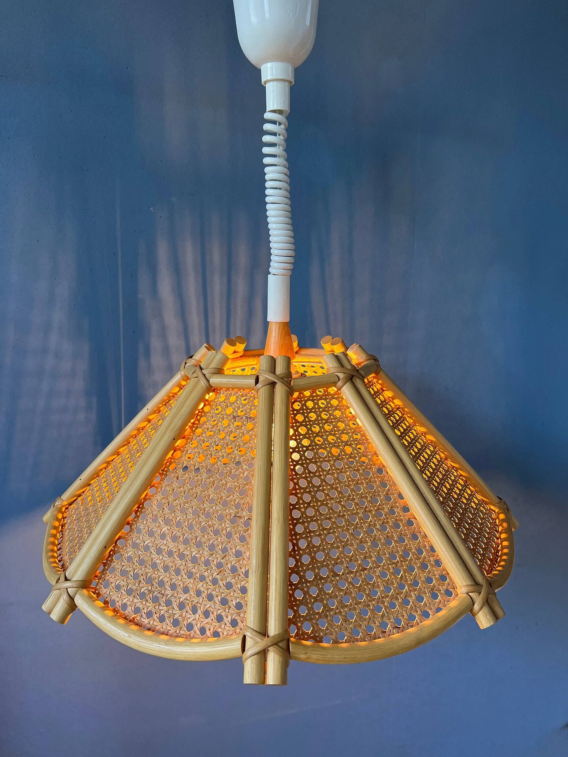Rattan suspension - bohemian light fixture - vintage bamboo lamp