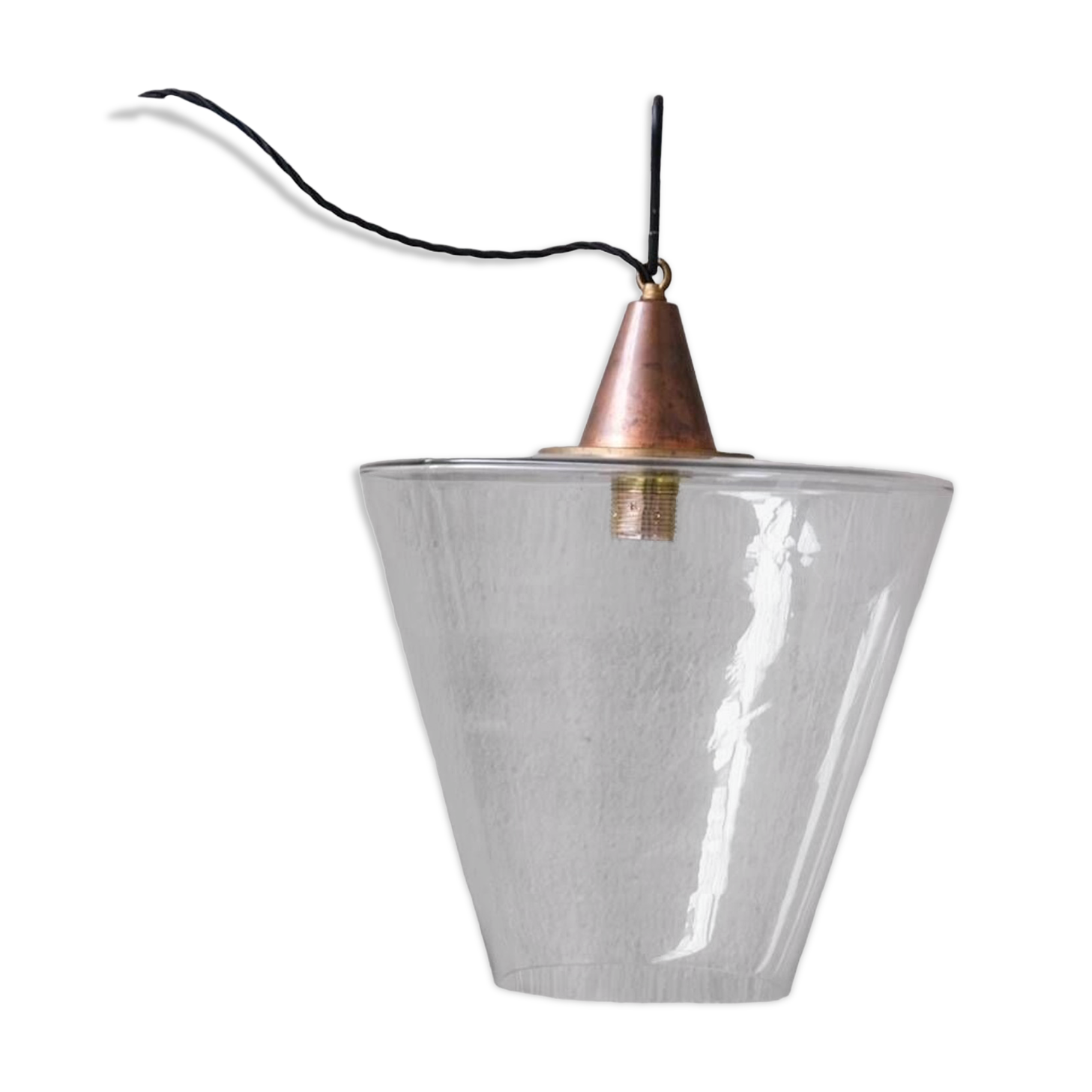 Clear Glass Mid-Century Copper Conical Pendant Light