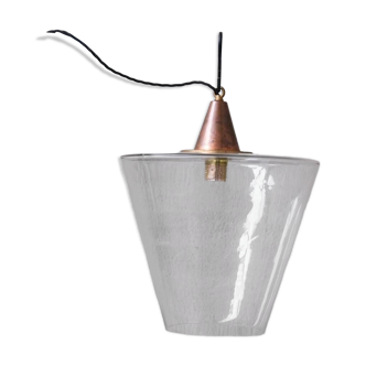 Clear Glass Mid-Century Copper Conical Pendant Light