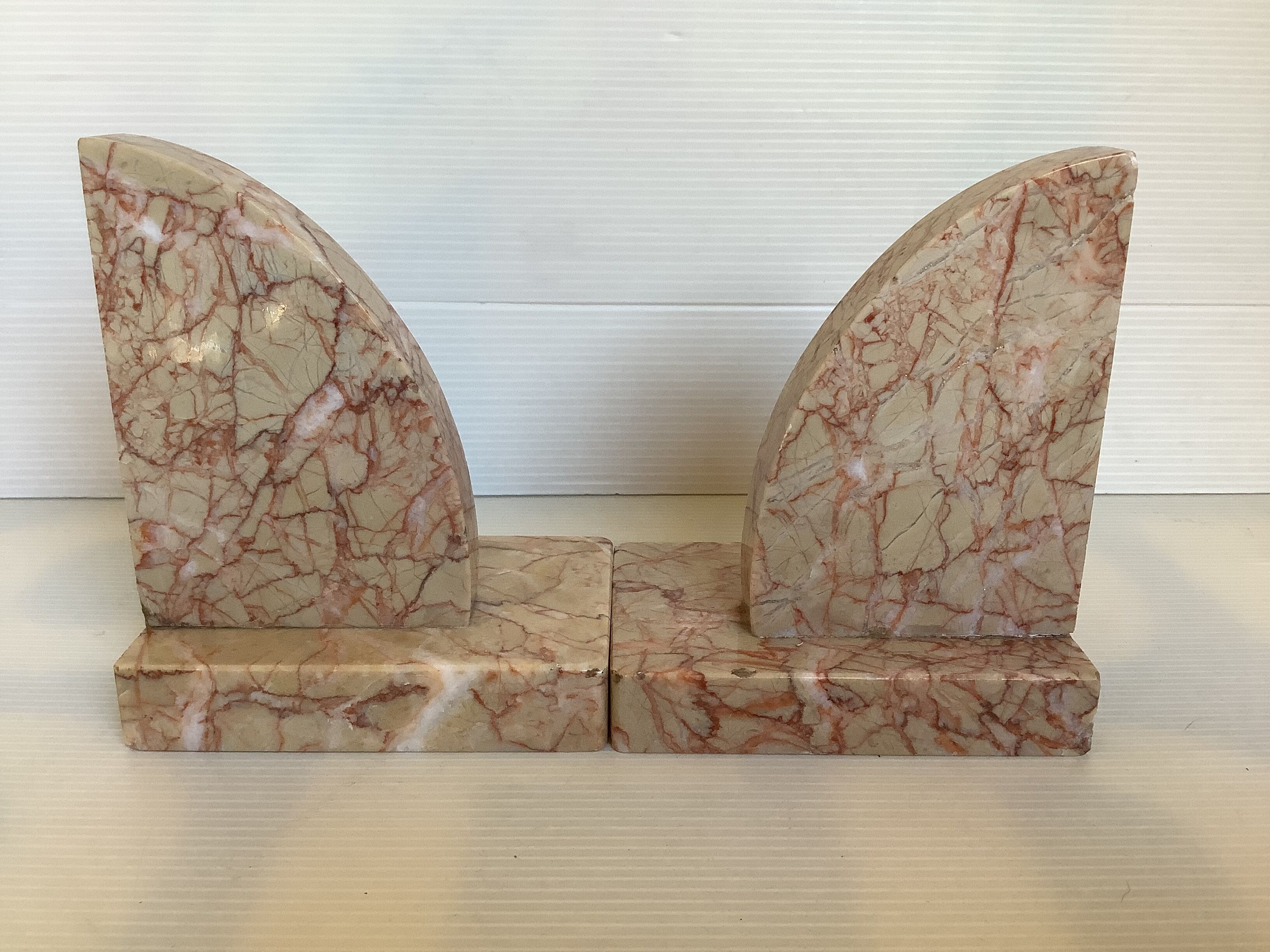 Pair of greenhouse books half moon marble art deco