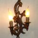 Pair Vintage French Bronze Double Wall Lights Acanthus Leaf & Flower Detail