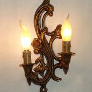 Pair Vintage French Bronze Double Wall Lights Acanthus Leaf & Flower Detail
