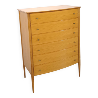 Mid-Century hoge gebogen ladekast met 6 lades