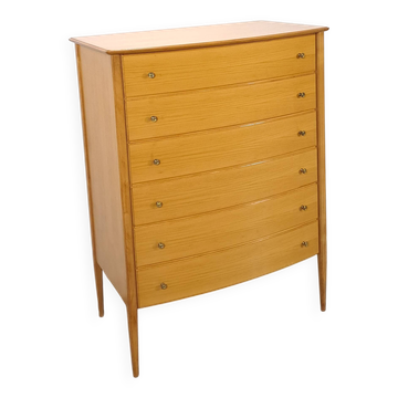 Mid-Century hoge gebogen ladekast met 6 lades