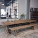 Antique solid oak table with farmhouse style star legs - length