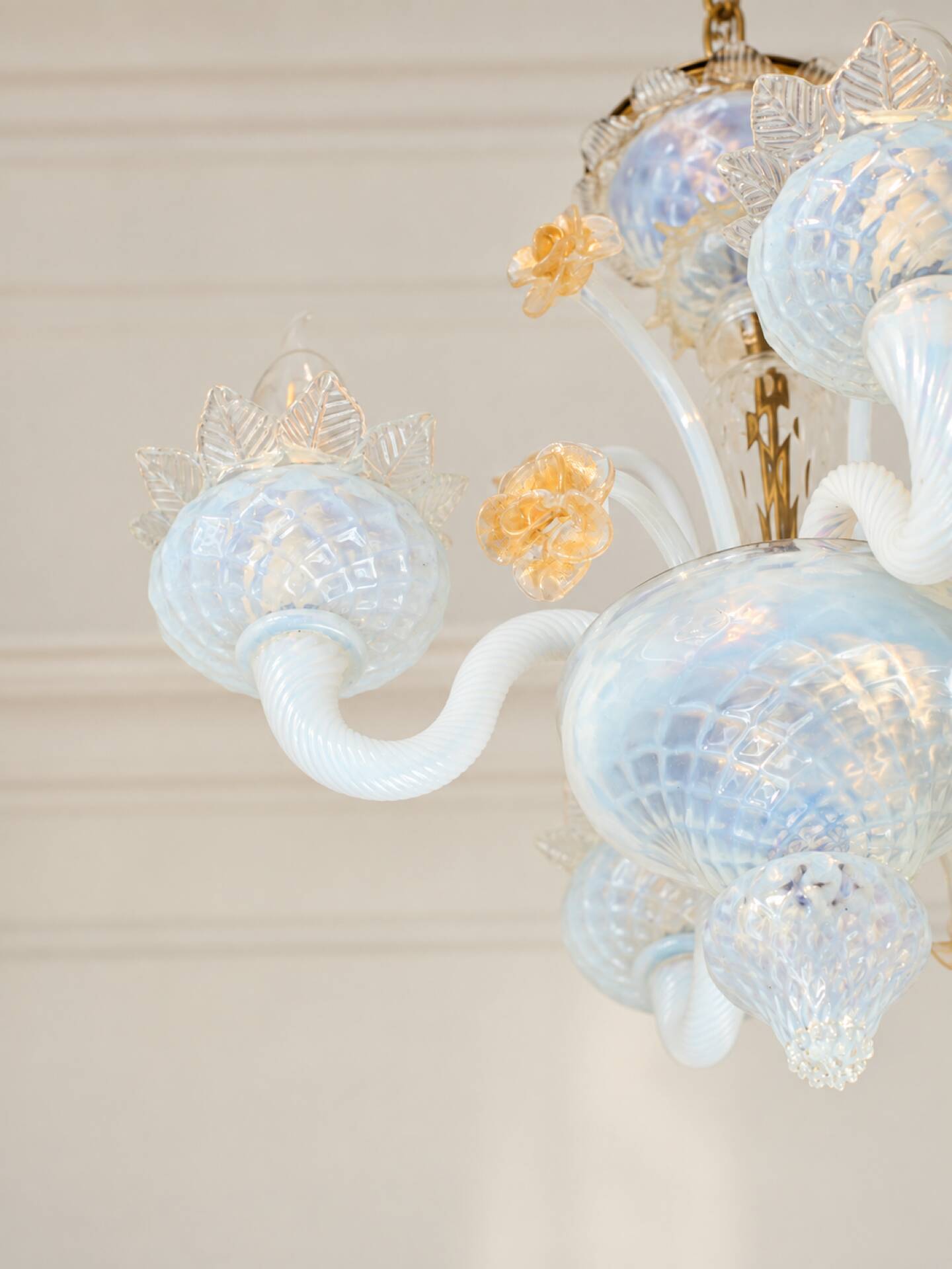 Vintage opalescent Murano chandelier – Italy, 1970s