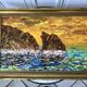 Oil painting on canvas landscape sunset framed vintage