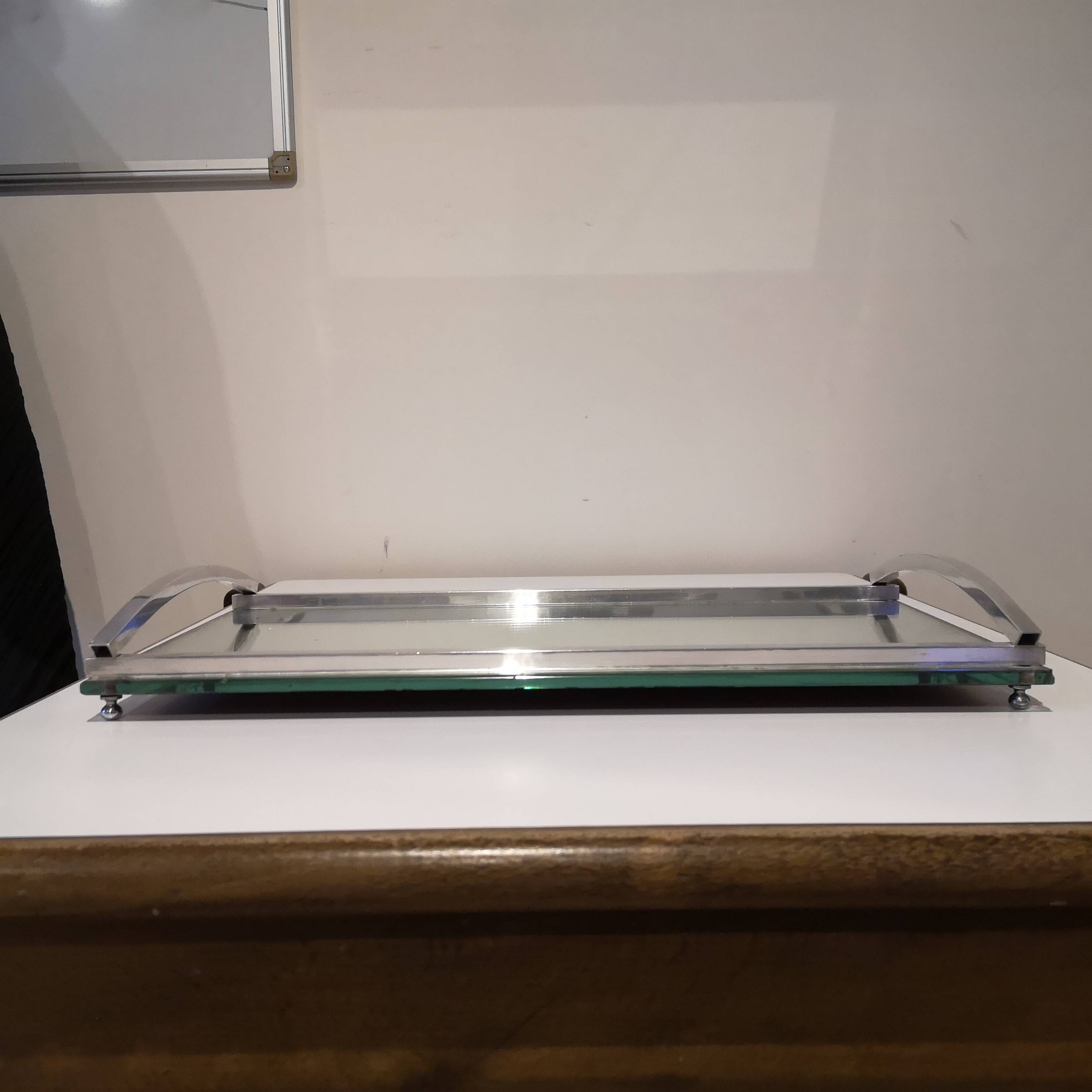 DLG Adnet Modernist Art Deco Glass and Chromed Brass Serving Tray