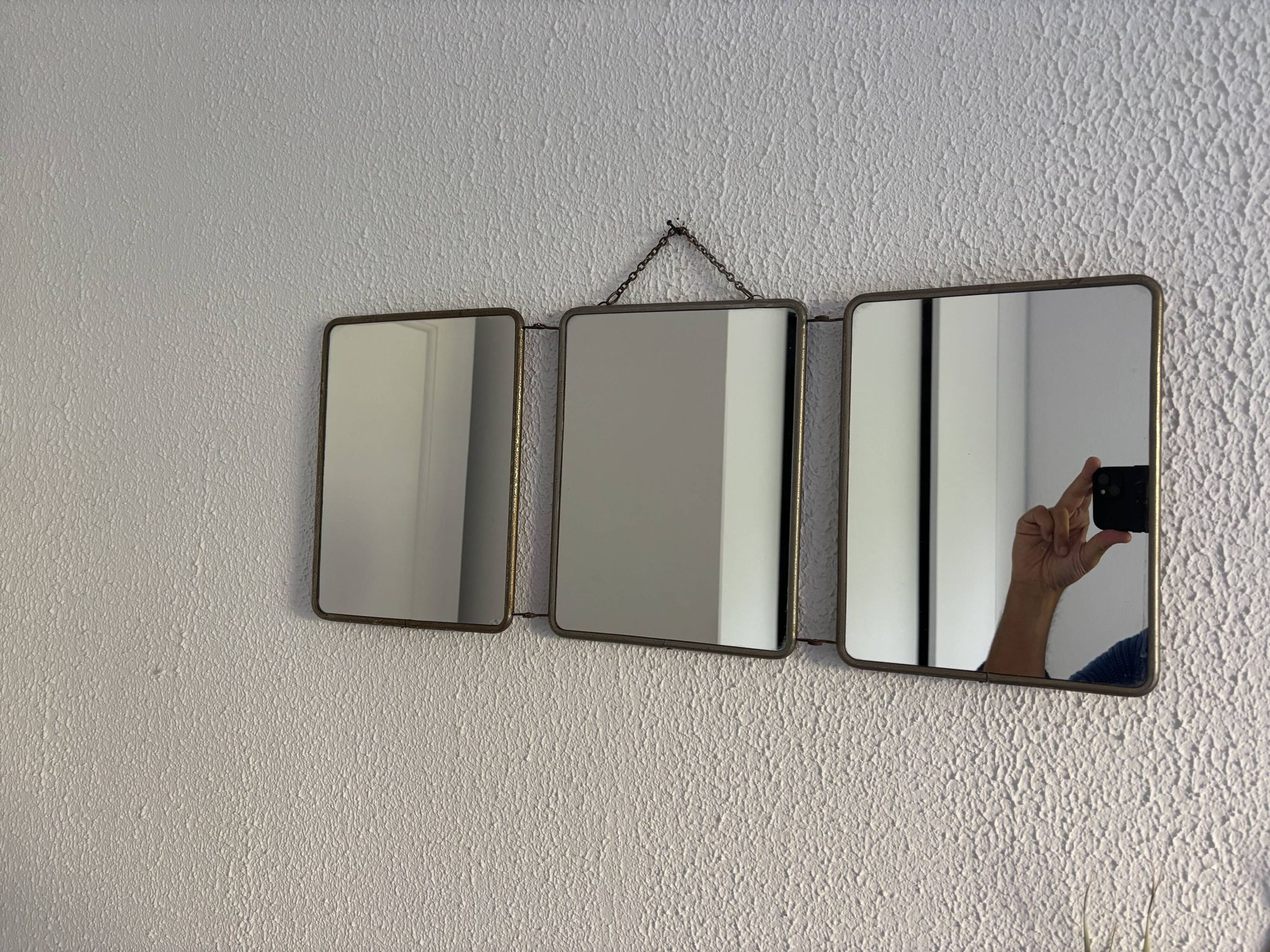 Vintage 1960 triptych mirror barber hairdresser Japonese style - 25 x 60 cm