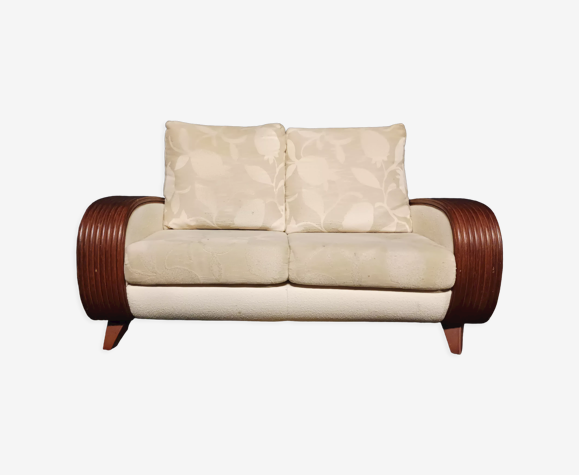 Vintage sofa in fabric and rattan