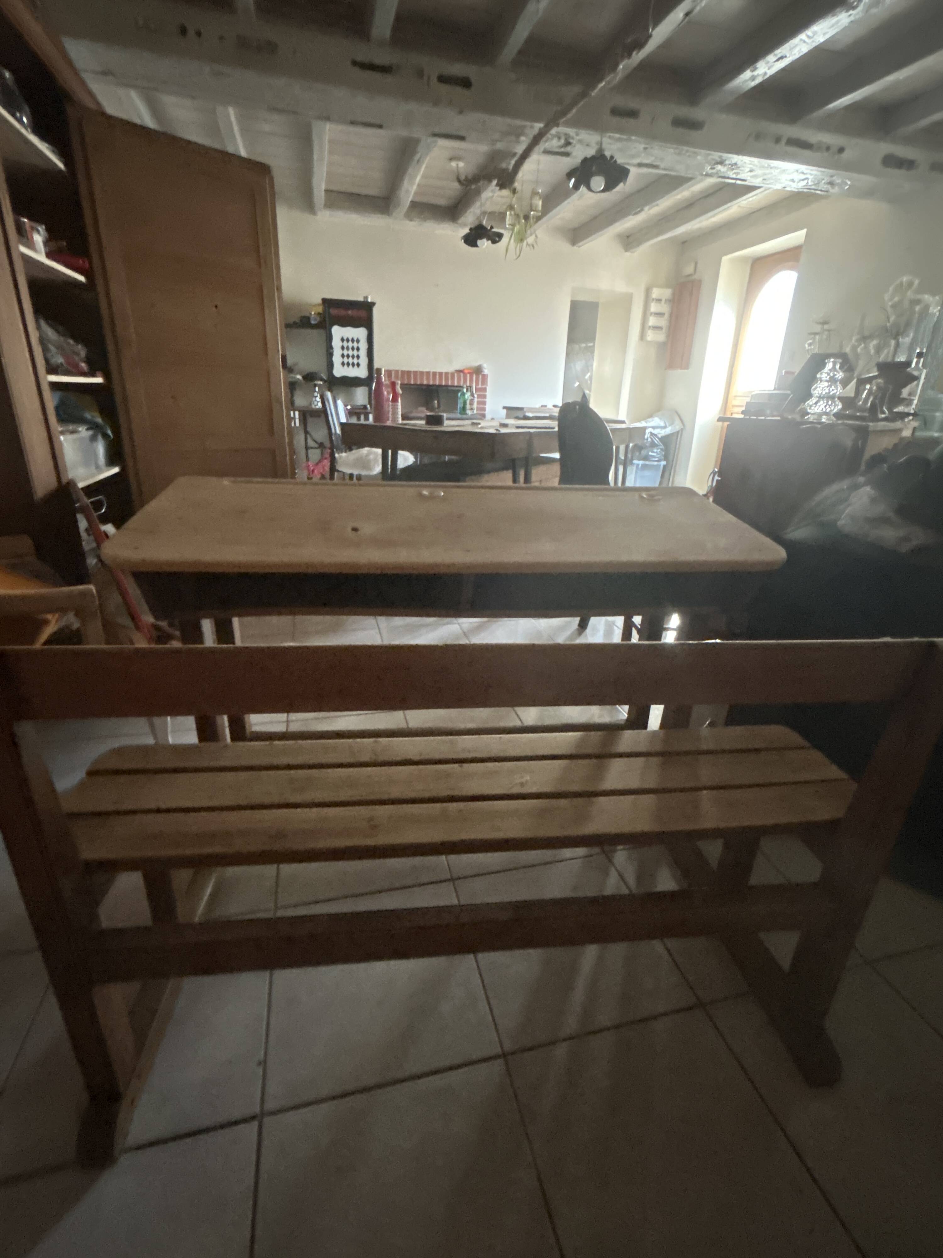 Double wooden school desk