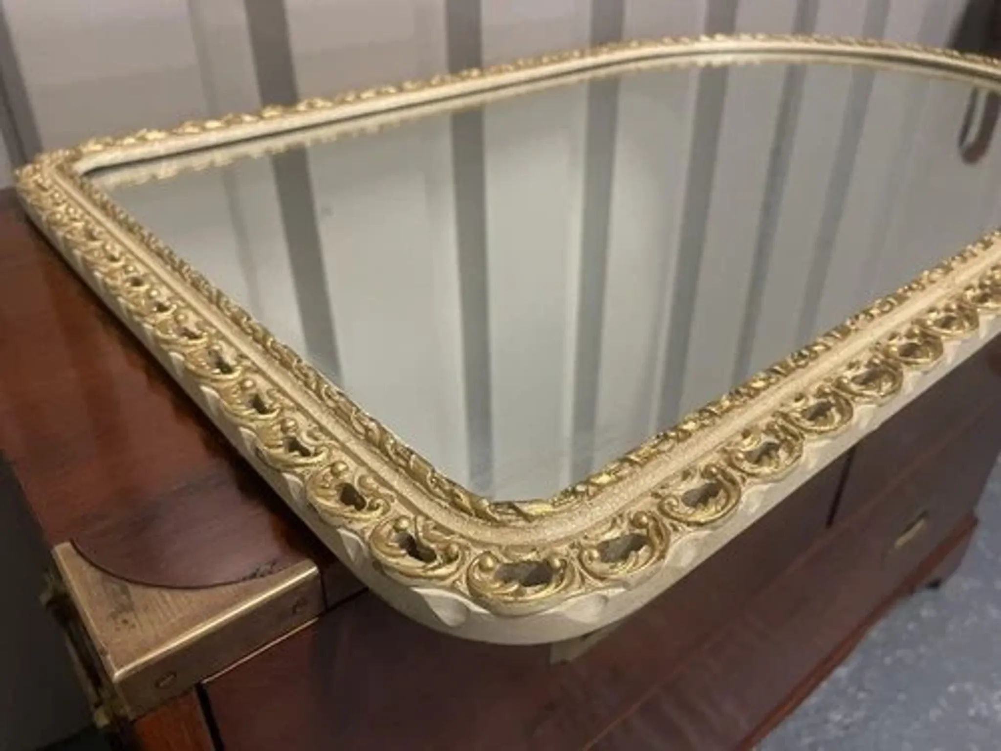 Vintage 1950s John Halls Galvo Cream and Gold Wood Wall Mirror