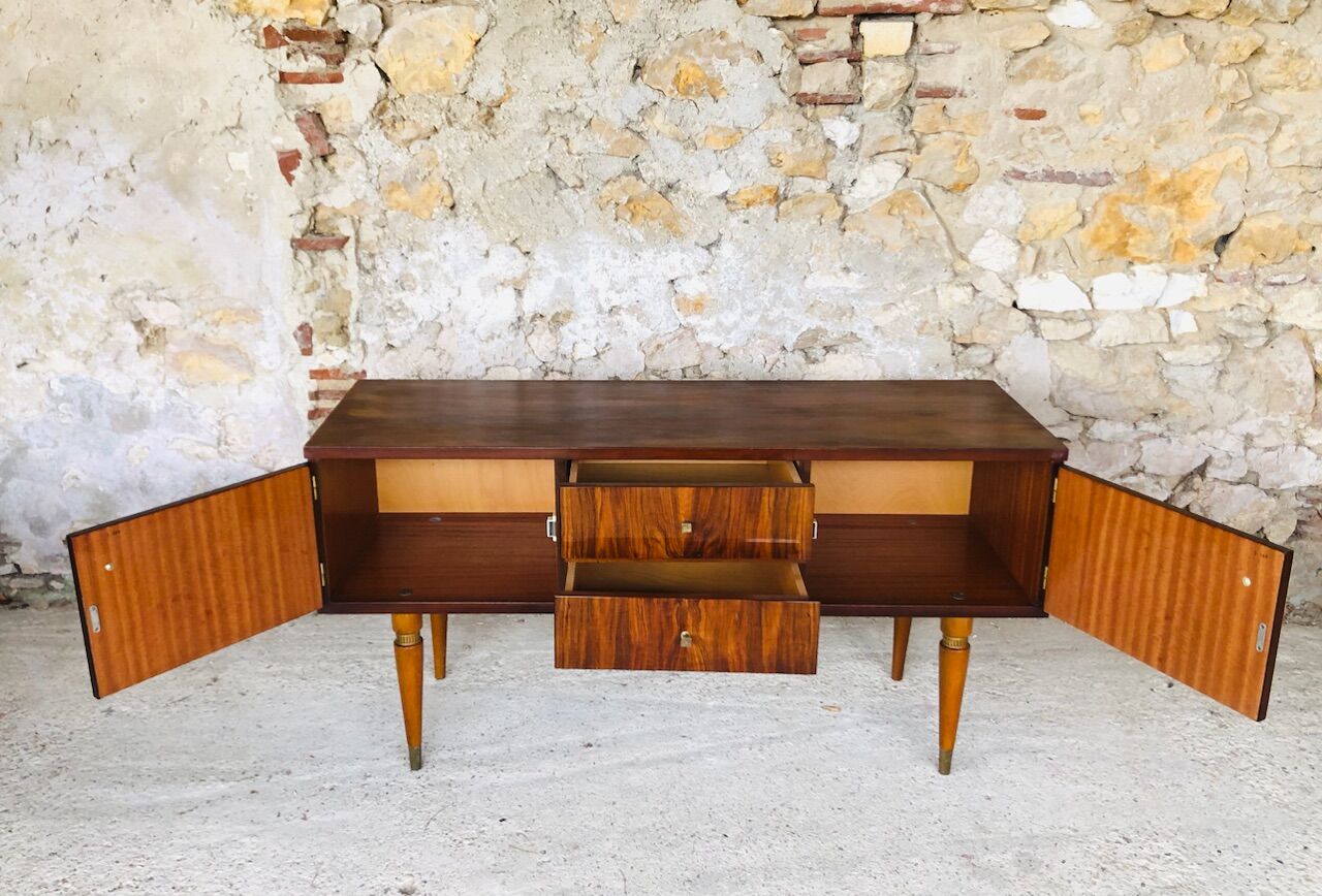 Vintage low row in flame walnut, by G N B , Circa 60
