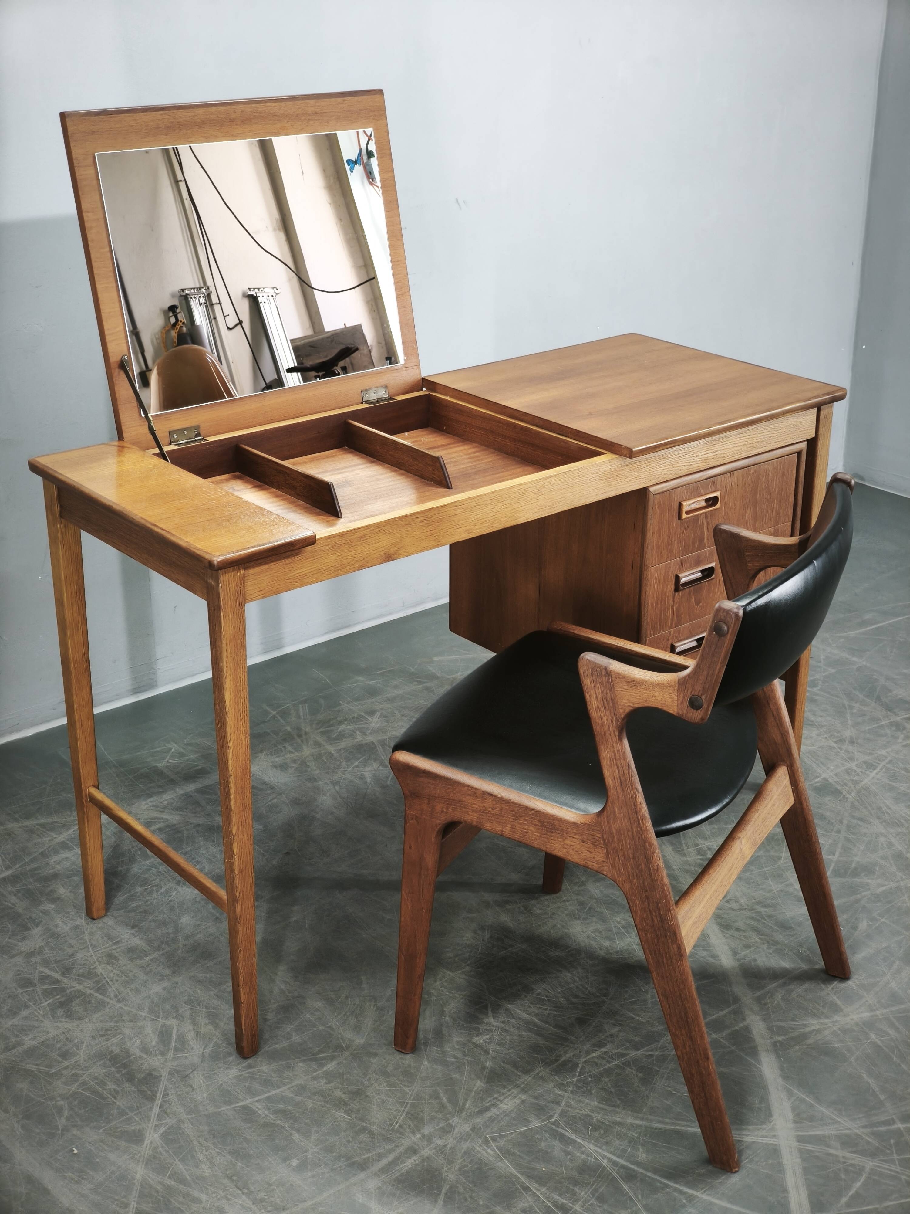 Sven Aage Madsen Teak Vanity Desk with Mirror, Denmark, 1960s