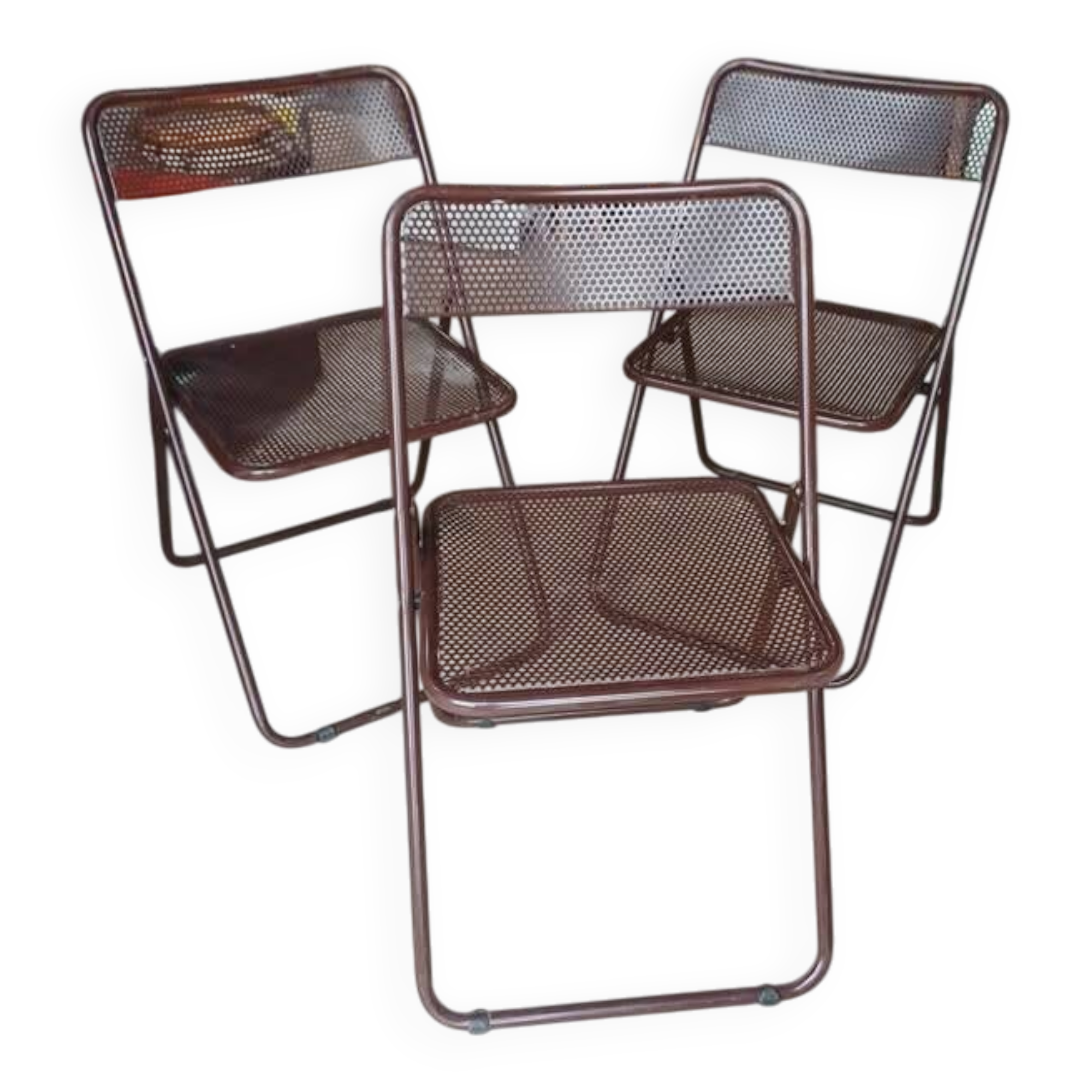 vintage perforated metal folding chair –
