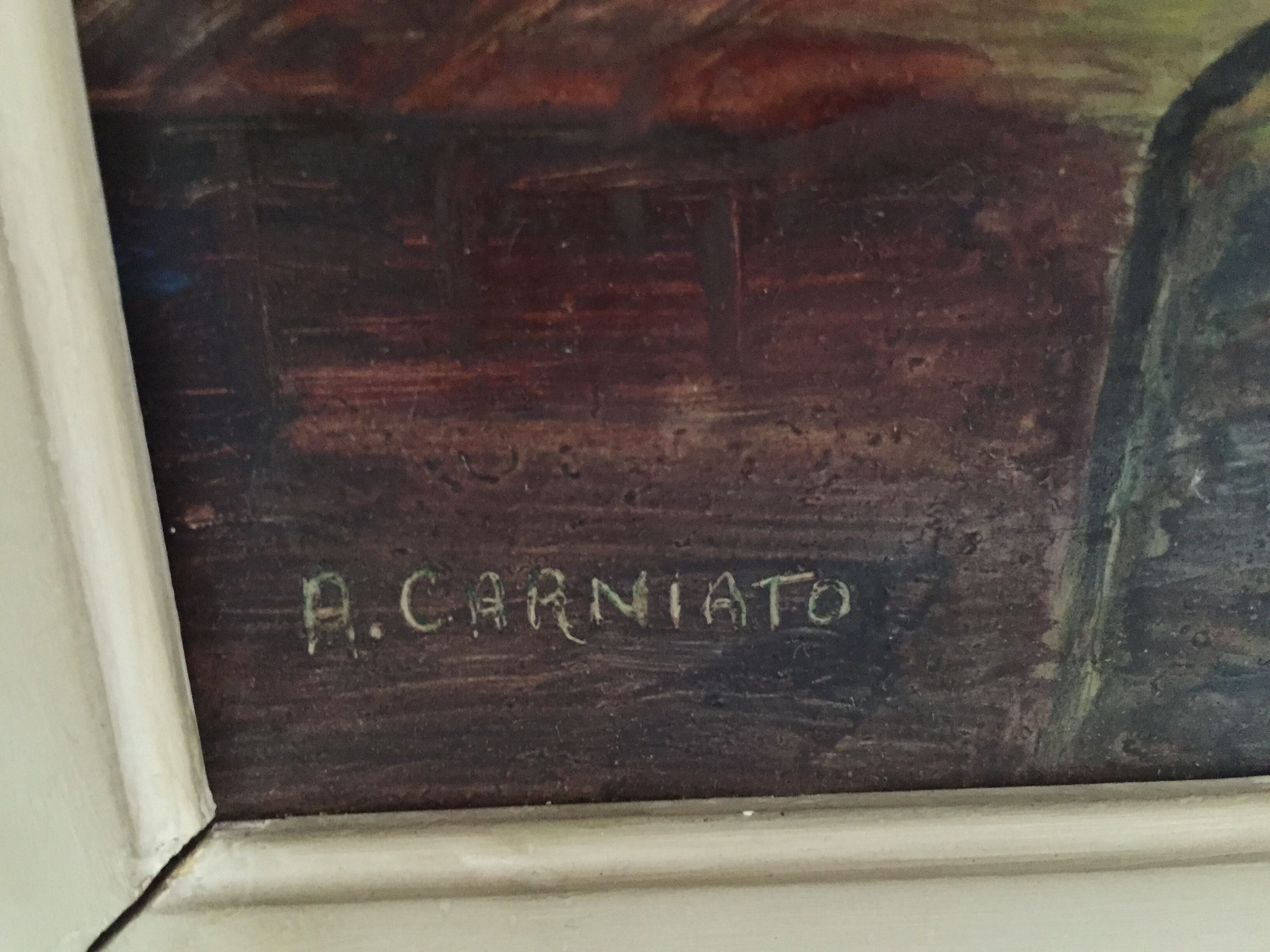 Oil on panel: still life with a bouquet of flowers on a bed