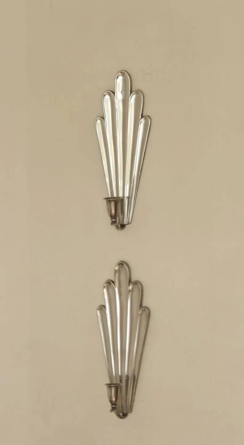 Pair of Swedish Pewter Wall Sconces, 1930s, by C.G. Hallberg, Stockholm