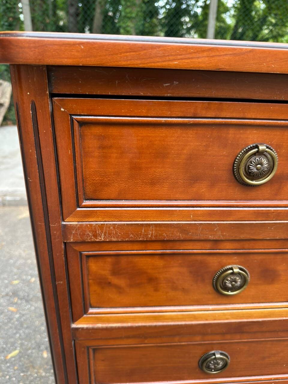 Louis XVI solid cherry wood chest of drawers with 5 drawers, 1980.