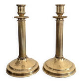 Antique Pair of Gilded Brass Candle Holders Empire Column Louis XVI Villedieu