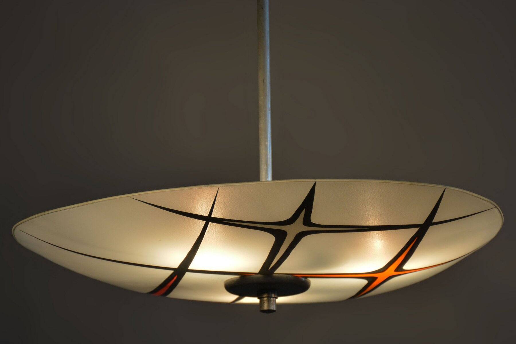 Mid-Century Chandelier in Chromed Steel and Glass, Czech, 1950s