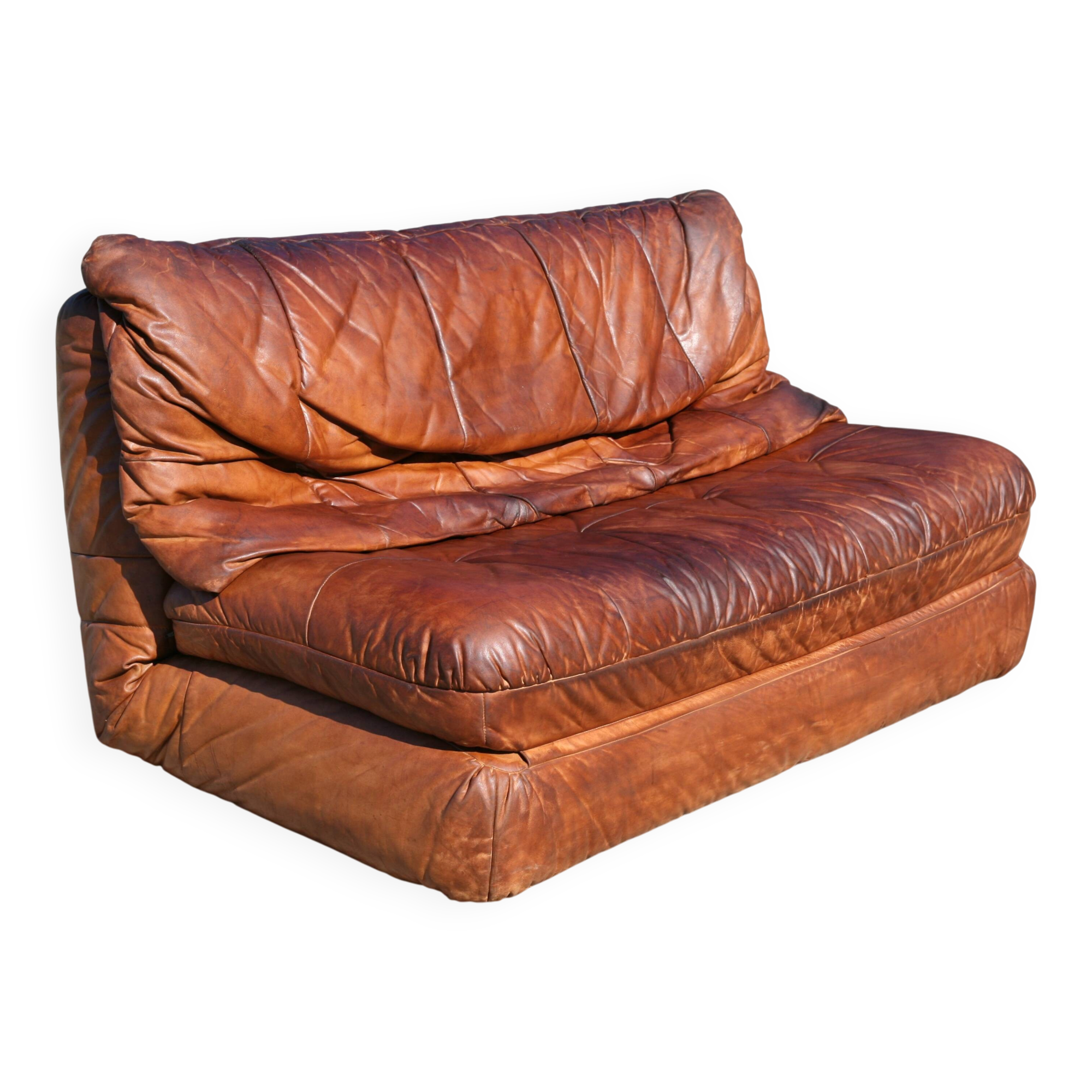 Canapé cuir vintage années 70 convertible