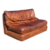 Vintage 1970s leather convertible sofa