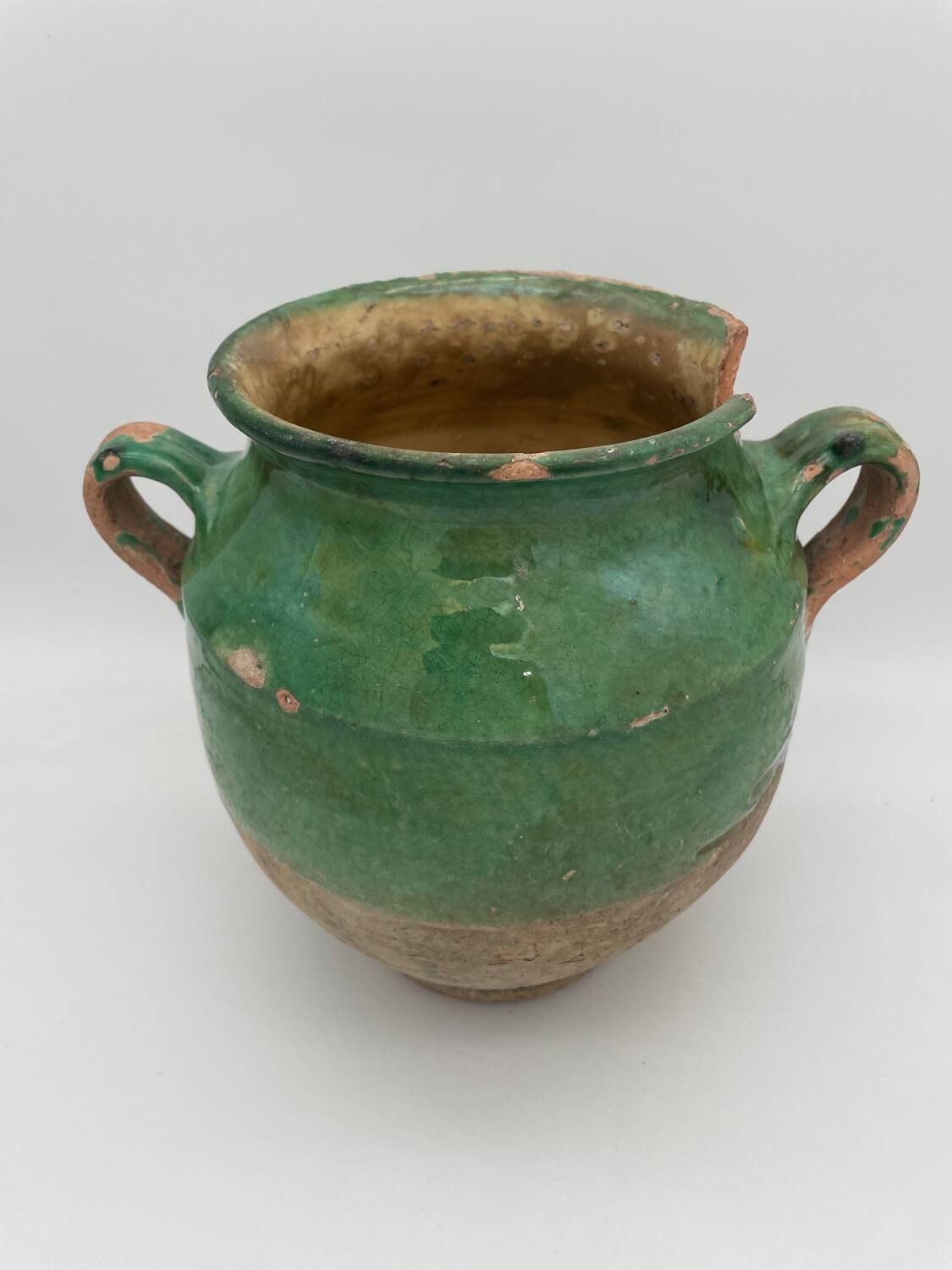 Old green glazed earthenware jam pot France 19th century