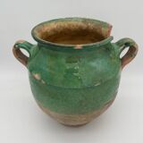 Ancien pot à confit en terre vernissé vert France XIX eme