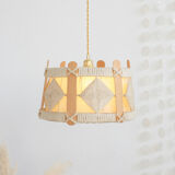 Vintage pendant lamp in wood and wool