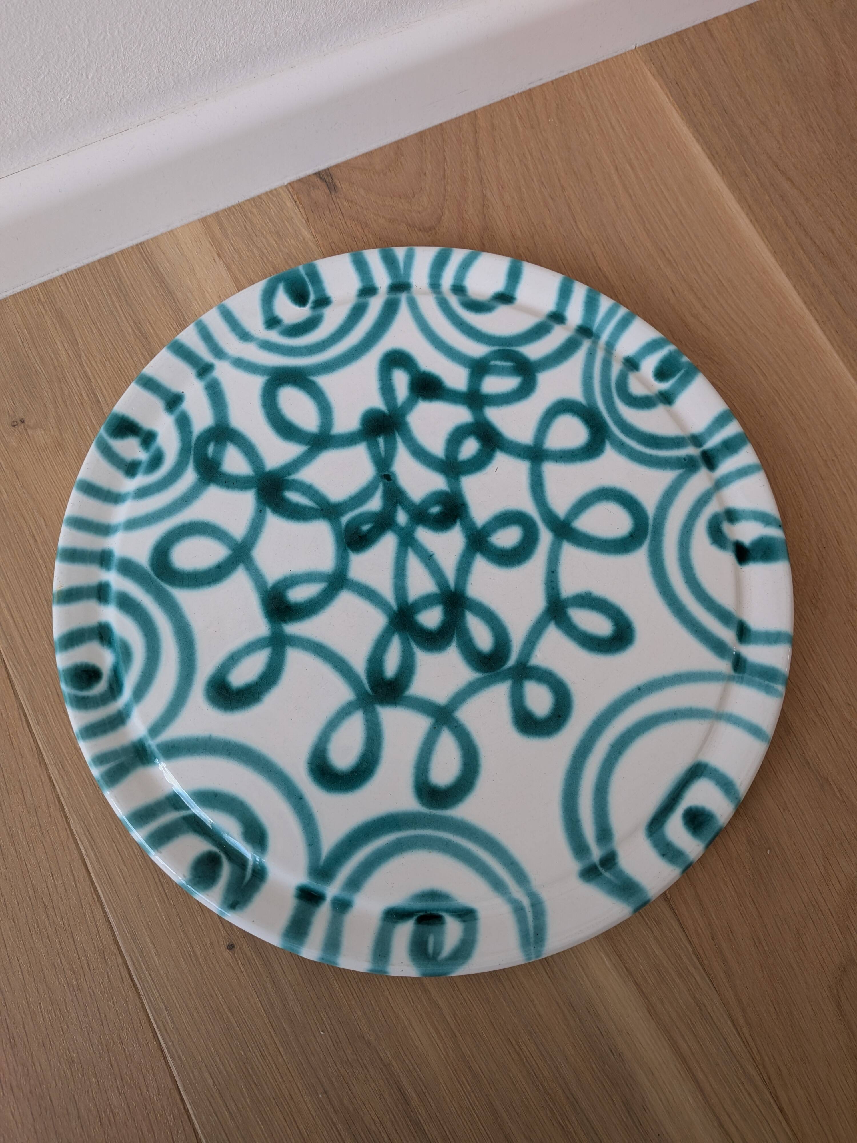 Vintage Gmundner Keramik Green Flamed Flat Plate – Austrian Hand Painted