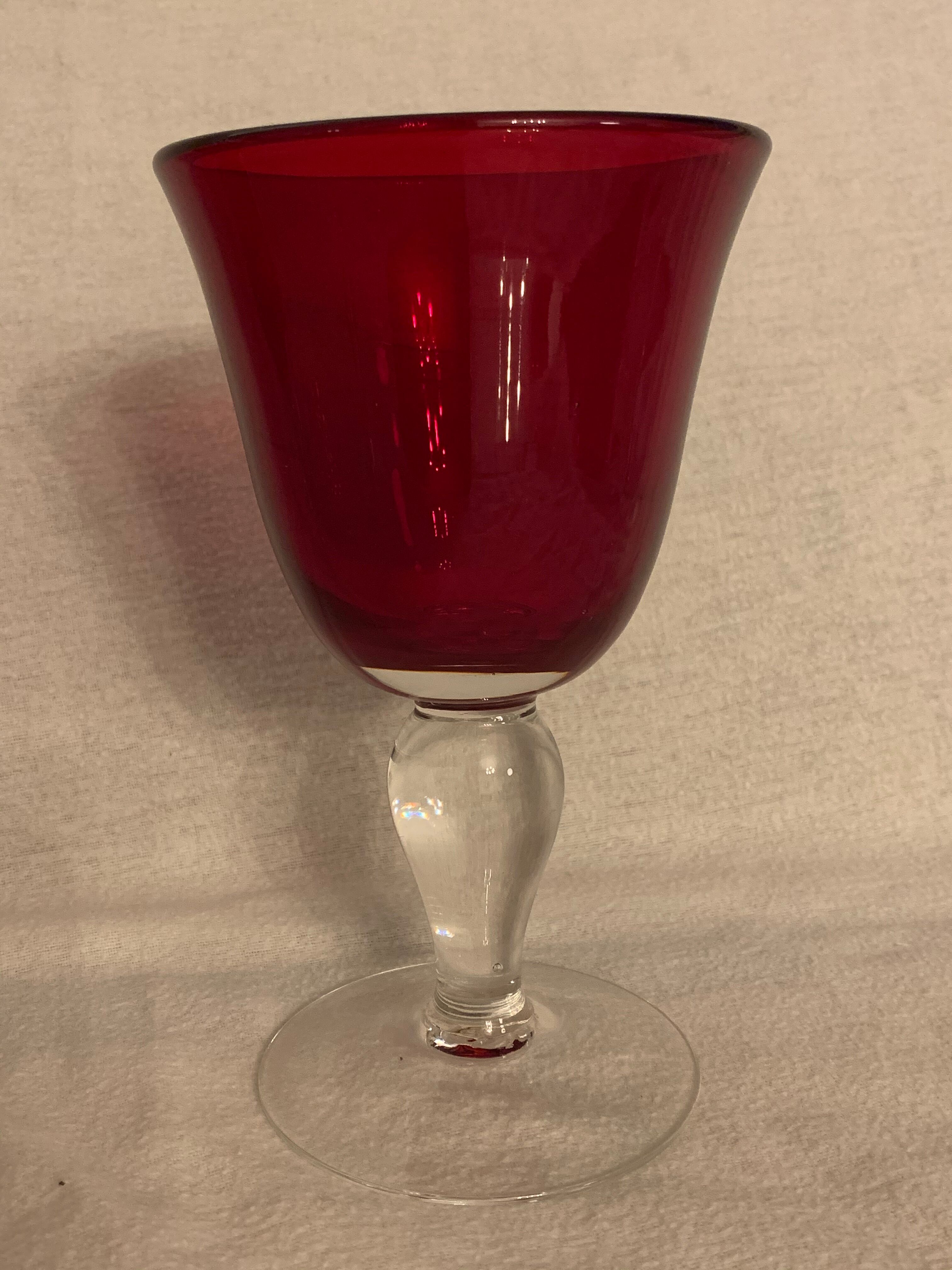 6 red bubbled puffed glasses on foot