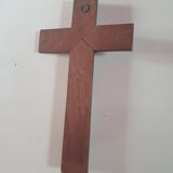 Cross crucifix in wood and metal silver 36 cm on19cm vintage old from the 60s 70s