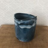 Vase bleu vintage en grès vernissé