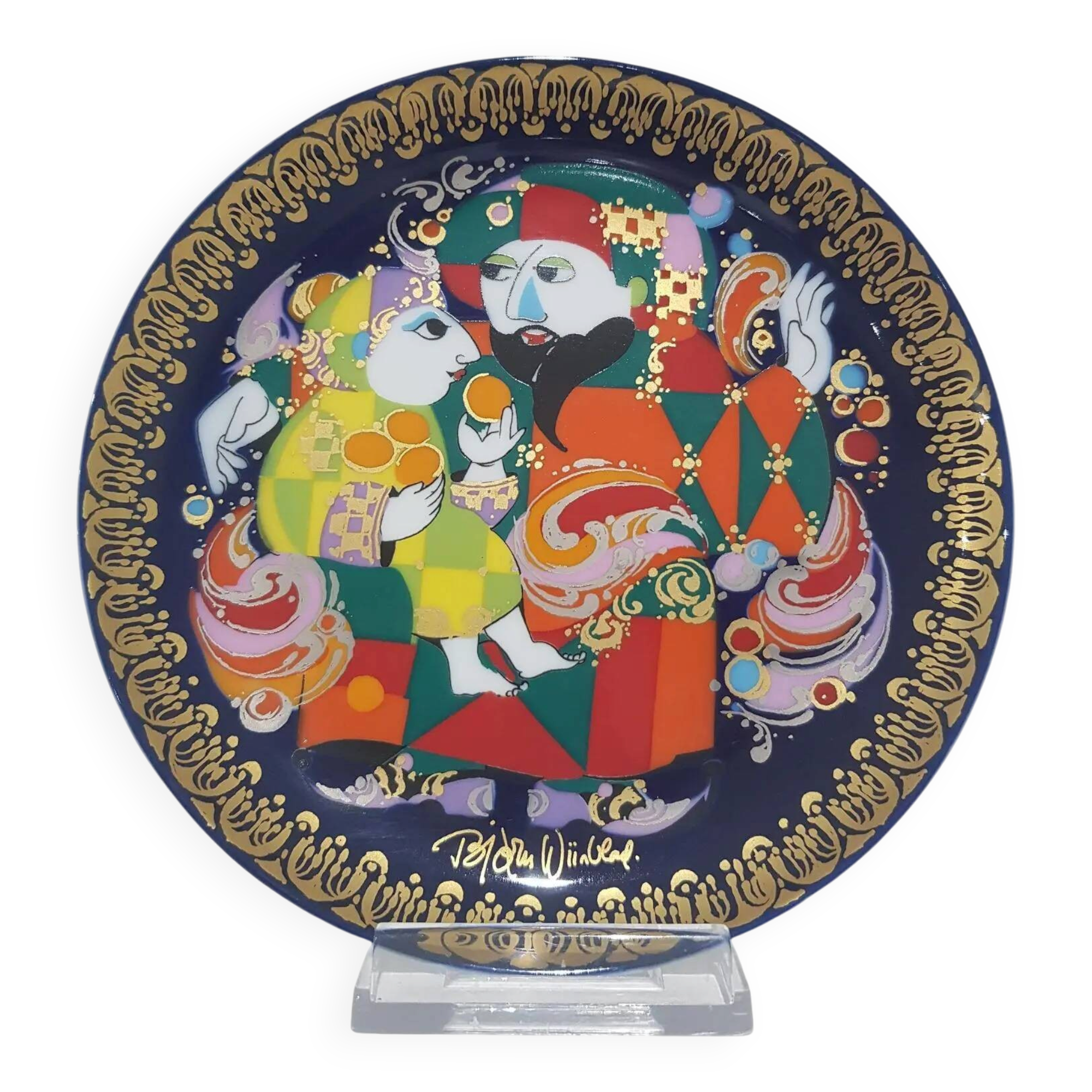 Aladdin plate, blue porcelain, by B. Wiinblad, Germany, 1980s