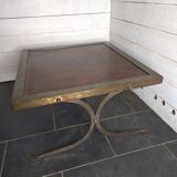 Table basse vintage en acier et cuir