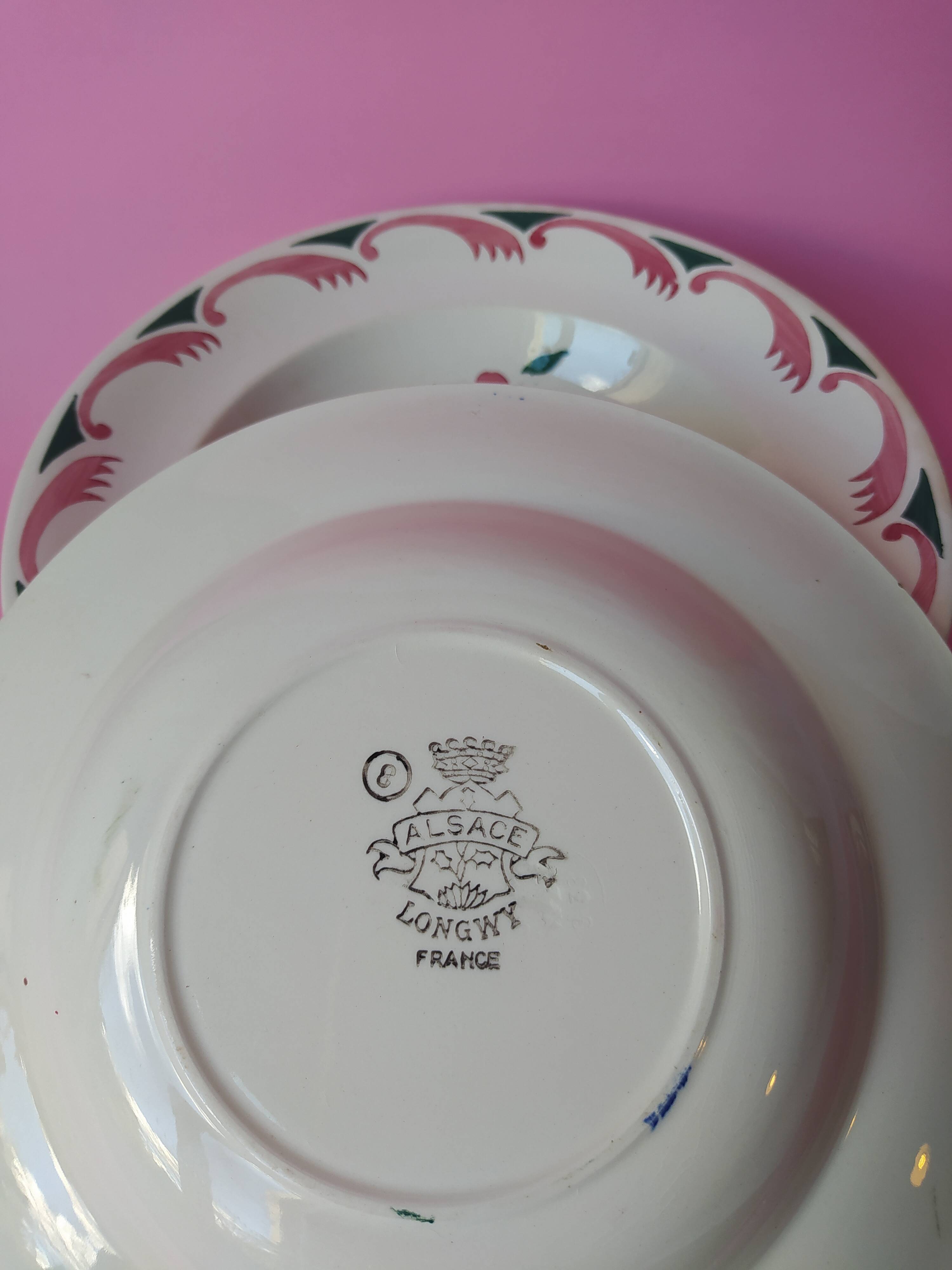 5 old soup plates from the French manufacturer LONGWY, Alsace model. Vintage.
