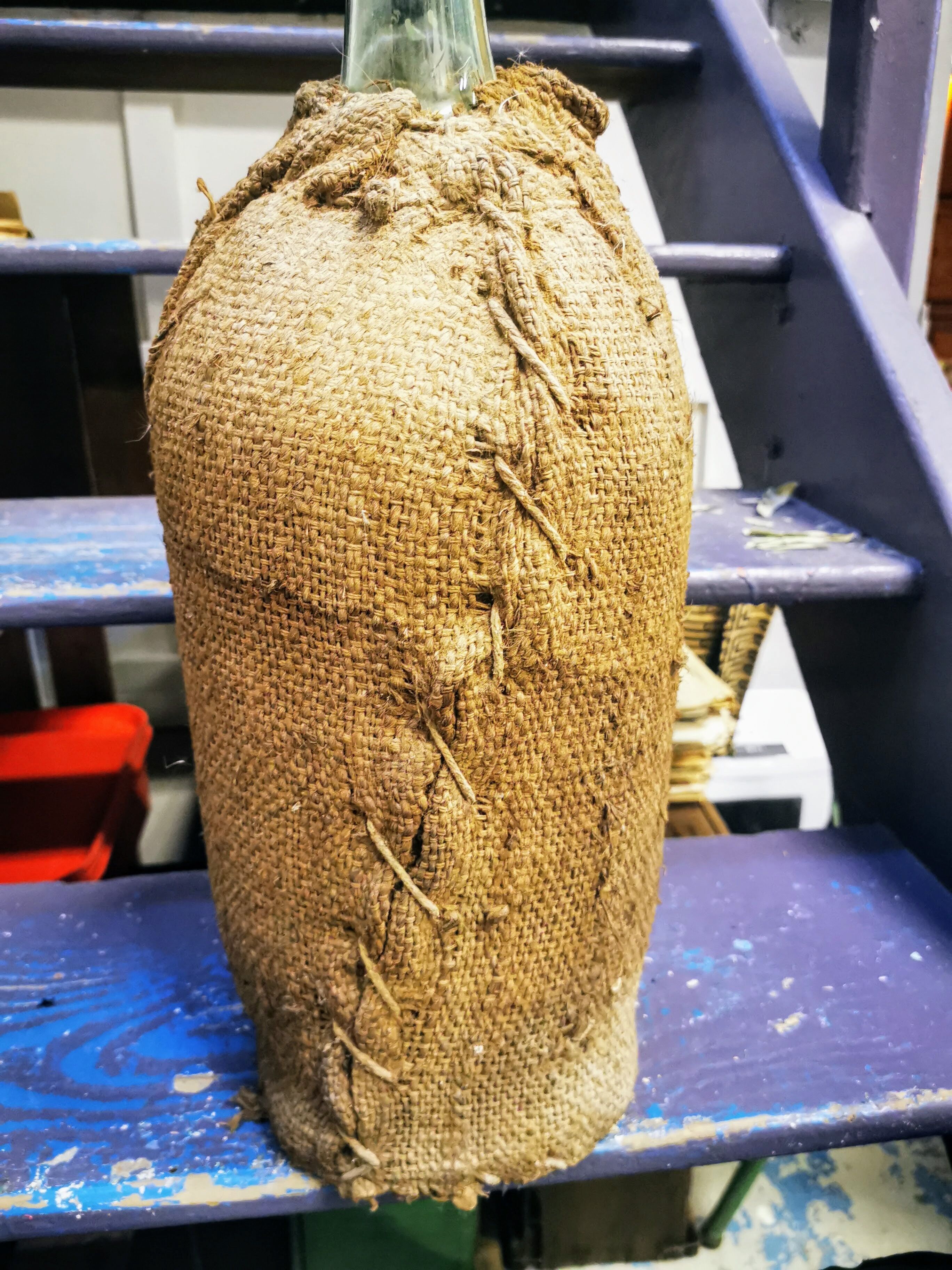 Jute canister dressed in burlap
