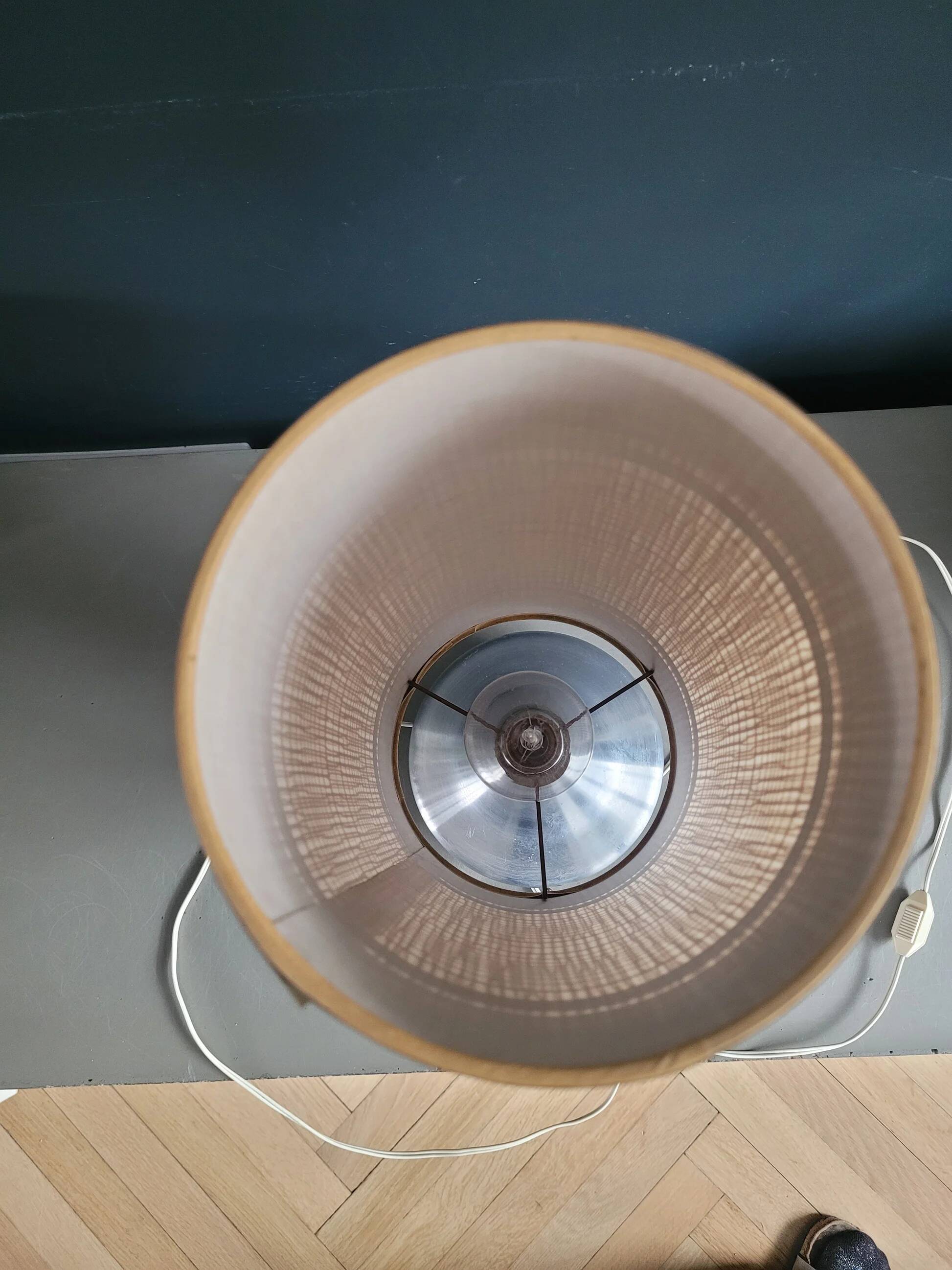 Vintage table lamp with brushed aluminium base - cylinder shade