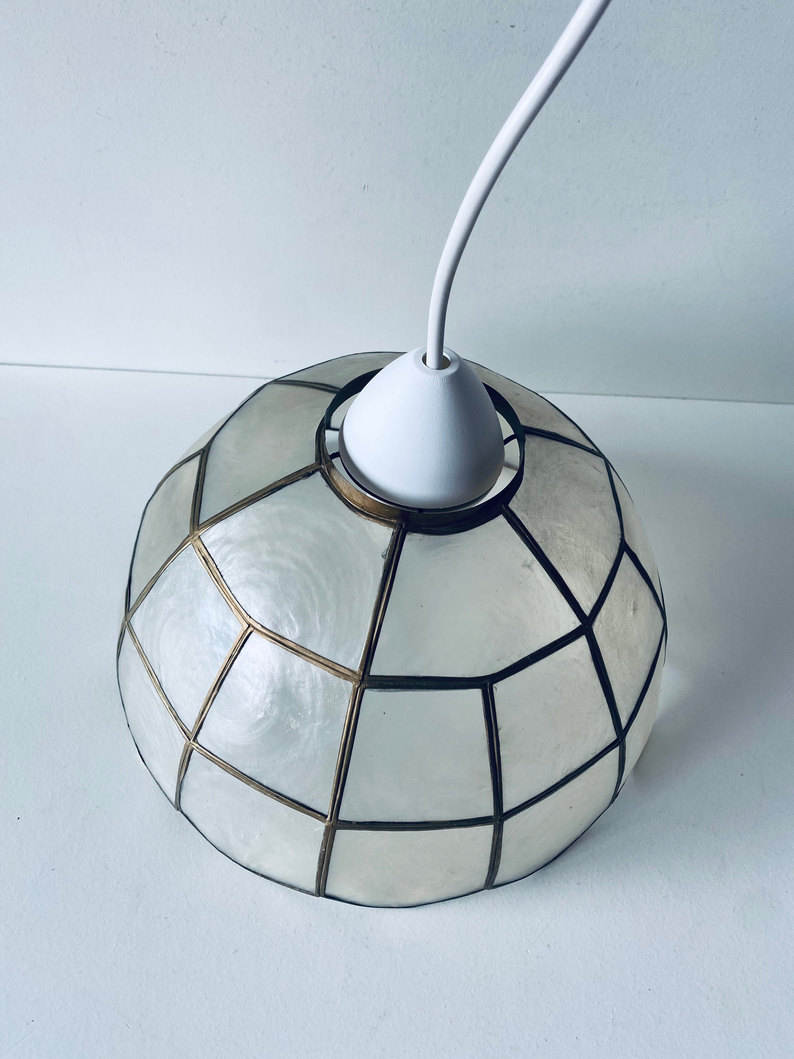 Vintage mother-of-pearl and brass pendant lamp