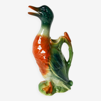 Duck pitcher in slip signed Saint-Clément, 1950