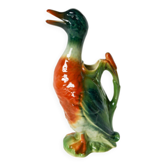 Duck pitcher in slip signed Saint-Clément, 1950