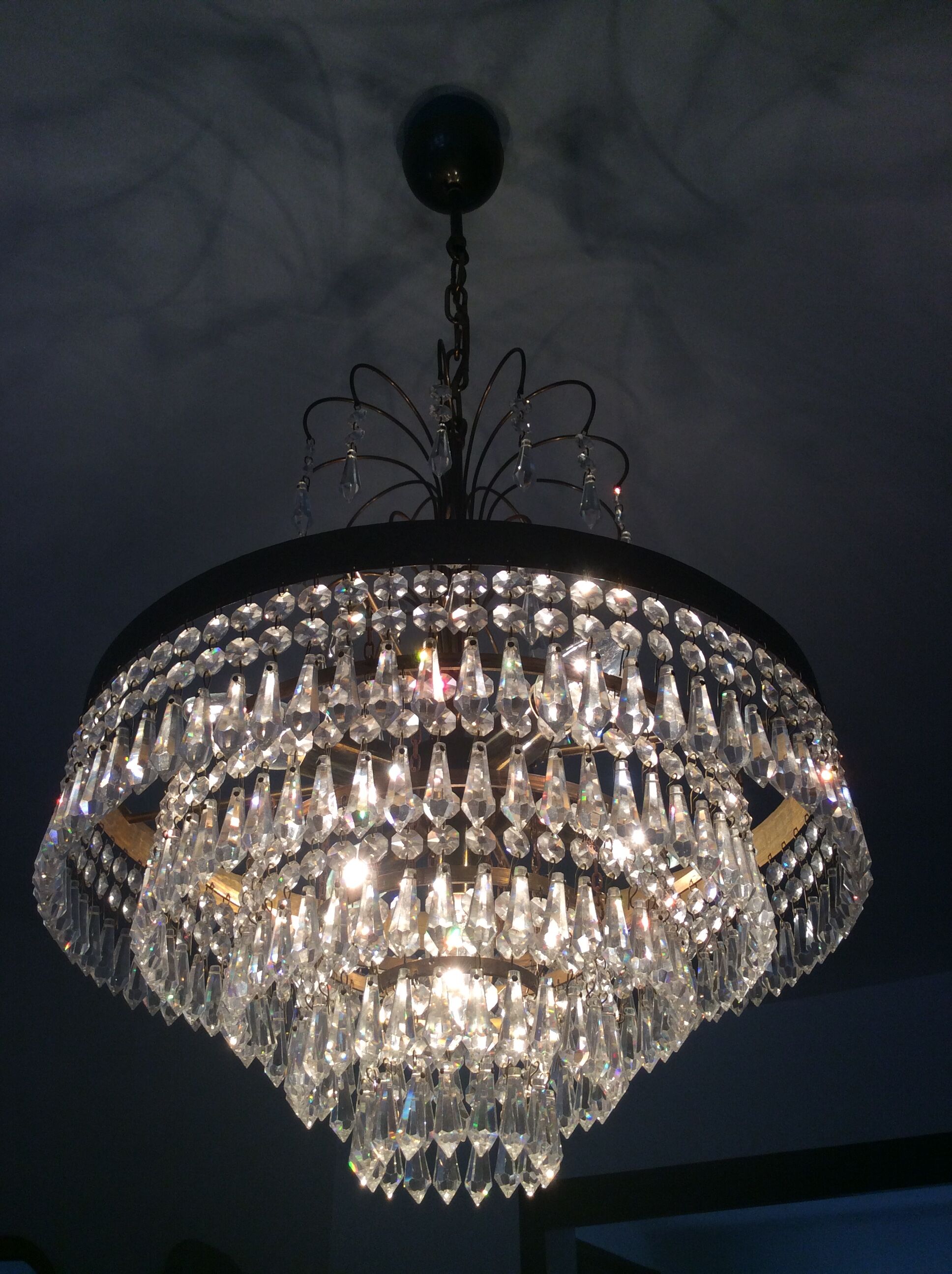 Chandelier cascading crystal and bronze tassels