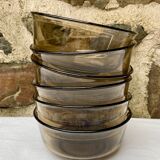 Set of 6 amber/smoked Arcopal ramekins