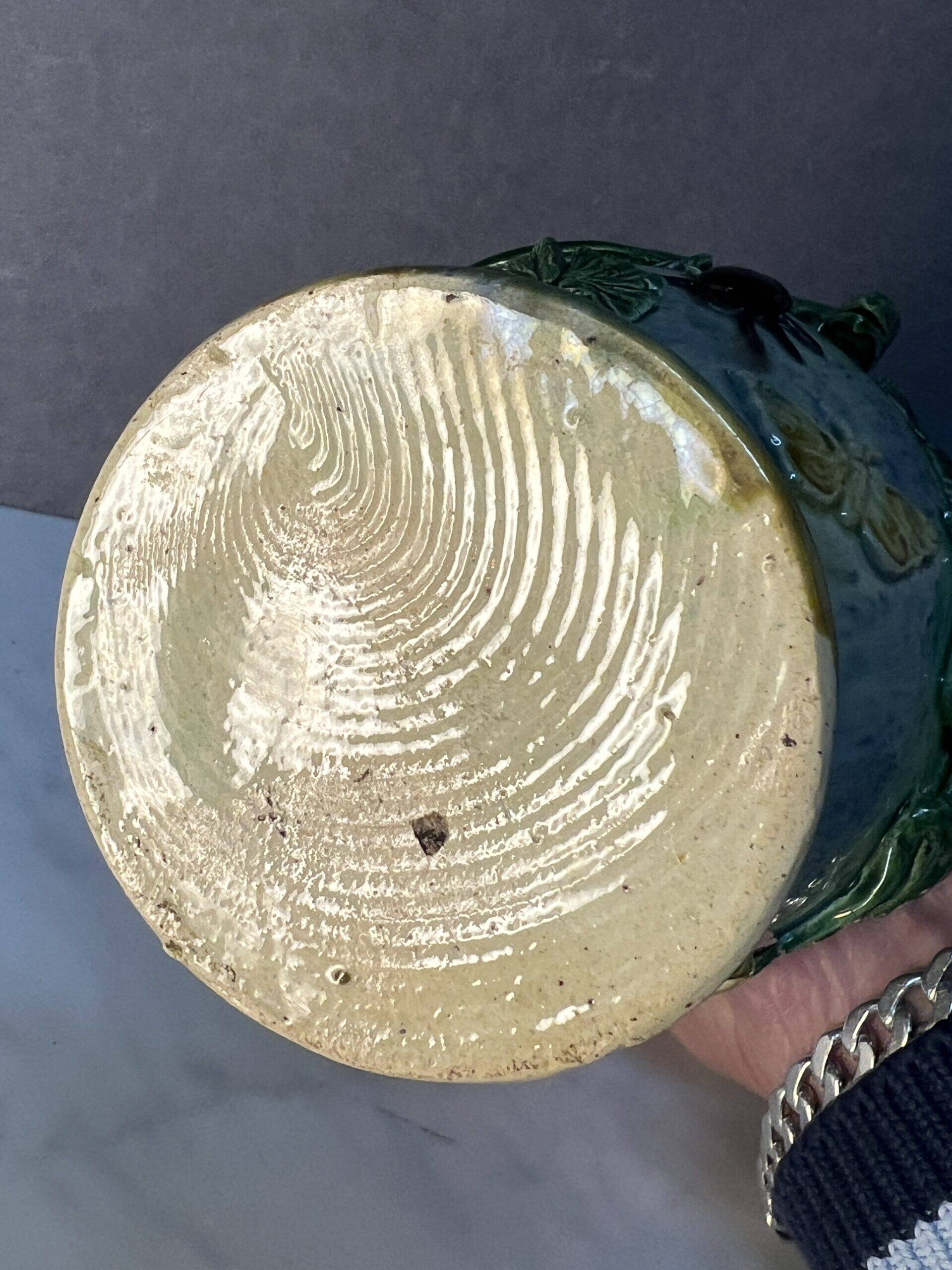 Majolica Palissy vase, dating from the Victorian era circa 1890