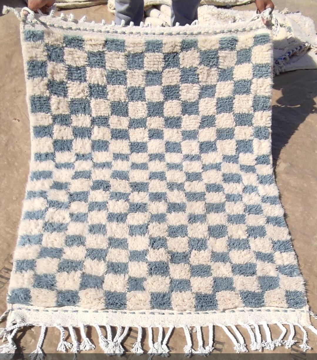 Blue checkered Berber Beni Ouarain rug