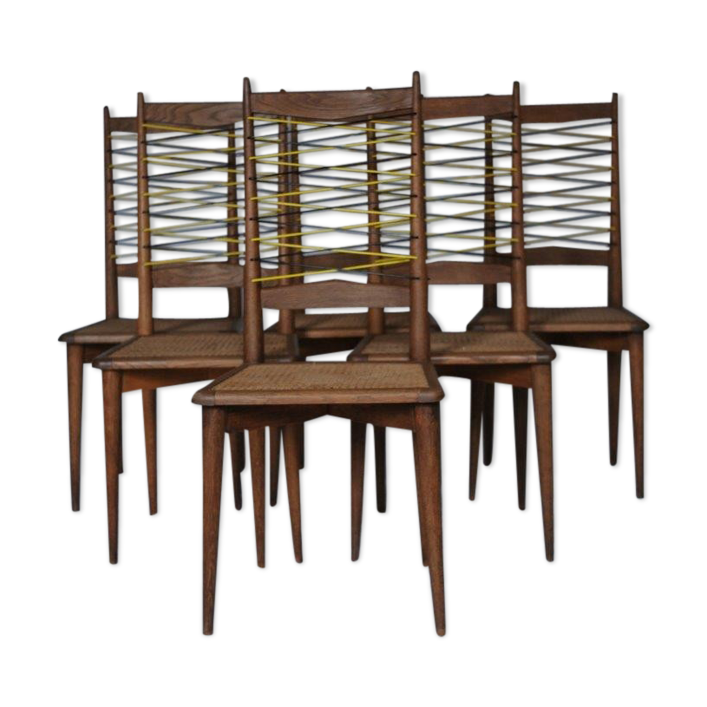Chaises 1950 chêne, cannage et scoubidou