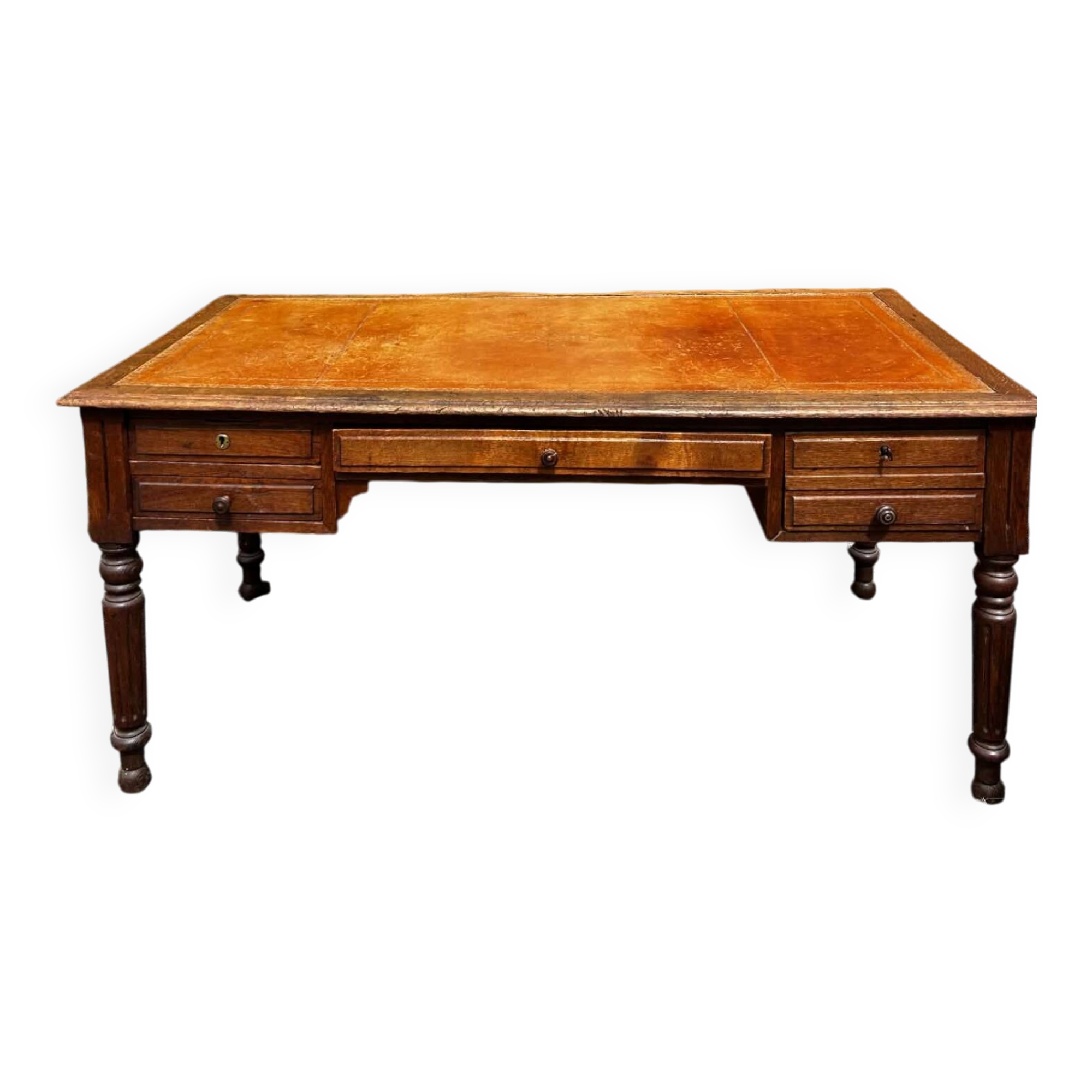 Antique oak desk - leather top