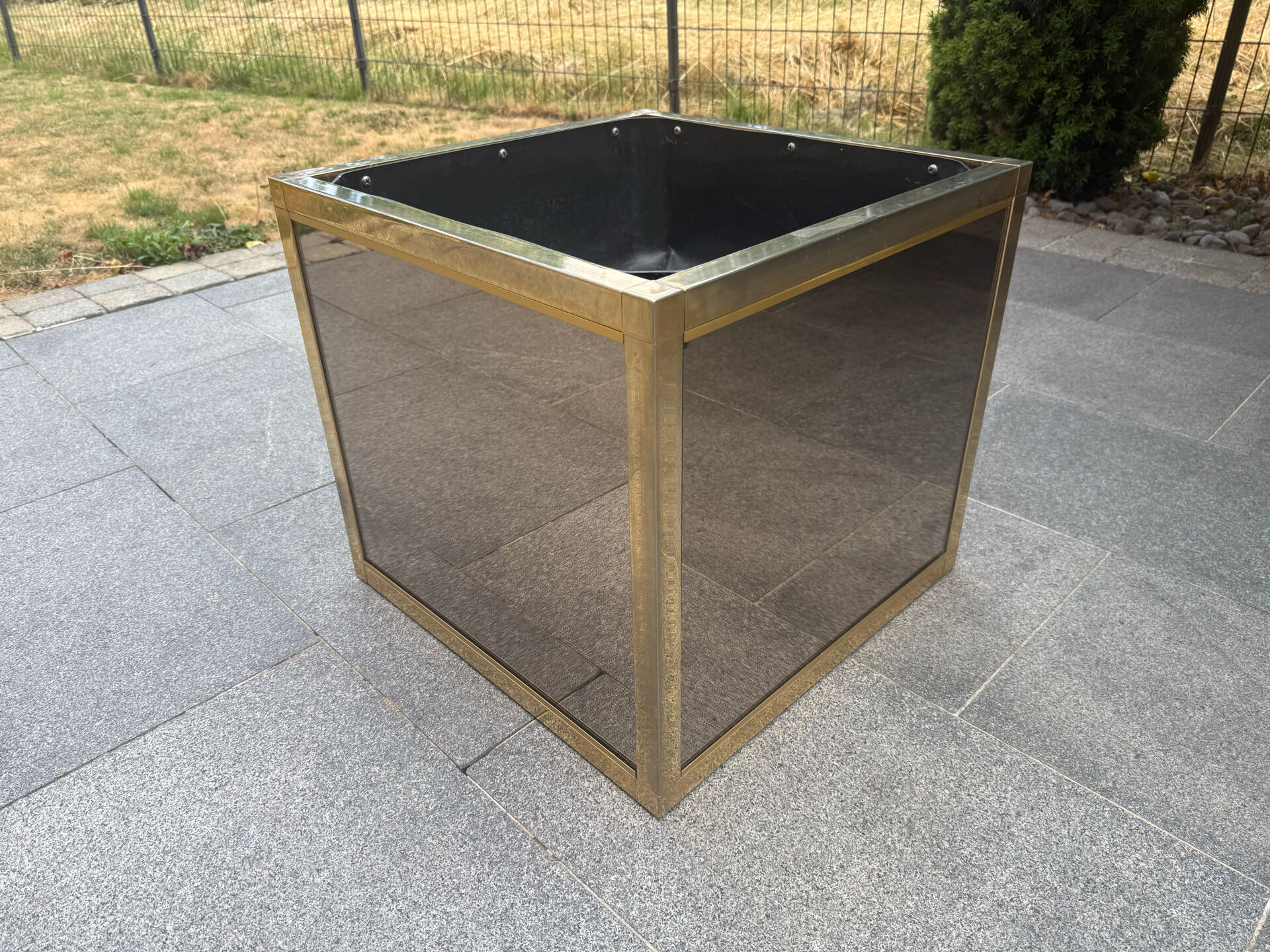 Jardinière métal dorée miroir Italie 1970